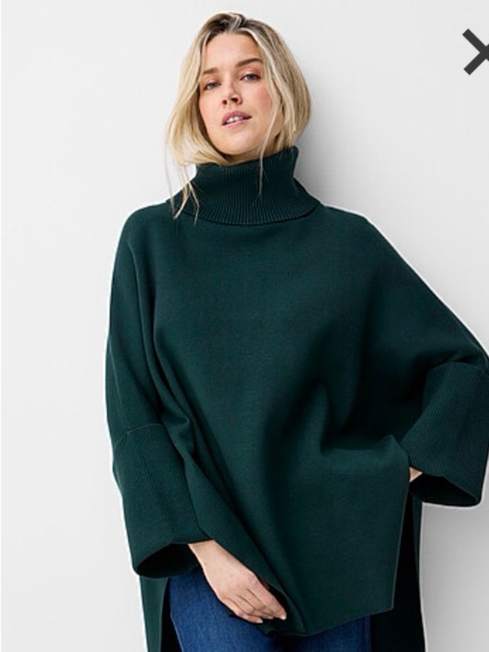 Simons Sand Turtleneck Poncho Sweater